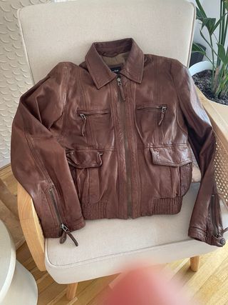 Chaqueta de cuero Massimo Dutti Marrón Talla XS