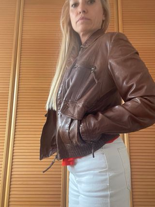 Chaqueta de cuero Massimo Dutti Marrón Talla XS