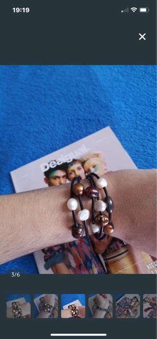 Pulsera Desigual cuero y perlas