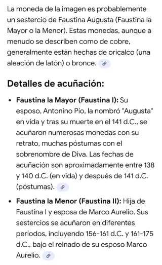 Moneda Sestercio Romano Cobre oro Faustina Augusta