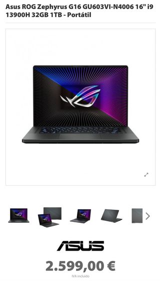 Asus ROG Zephyrus G16 i9 32GB 1TB ssd