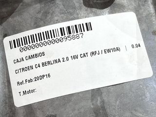 95887 caja cambios 20dp16 citroen c4 2.0 16v cat