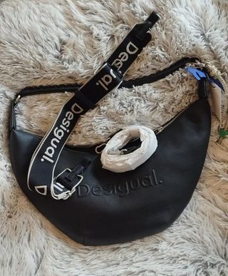 Bolso Desigual Negro Media Luna Asa Trenzada
