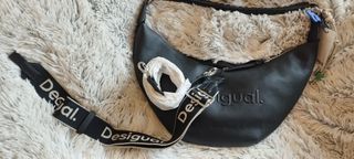 Bolso Desigual Negro Media Luna Asa Trenzada
