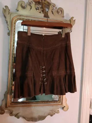 Minifalda de piel pecari marrón