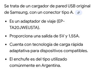 Cargador USB Samsung Tipo A