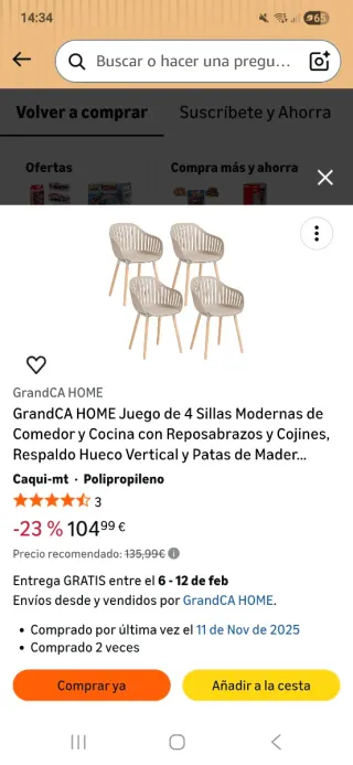 Juego 4 Sillas Comedor Cocina GrandCA HOME