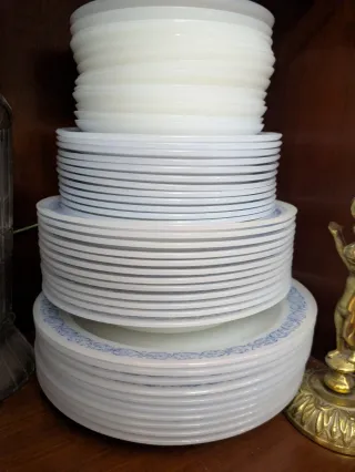 Vajilla blanca con borde azul