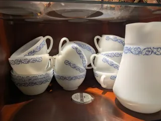 Vajilla blanca con borde azul