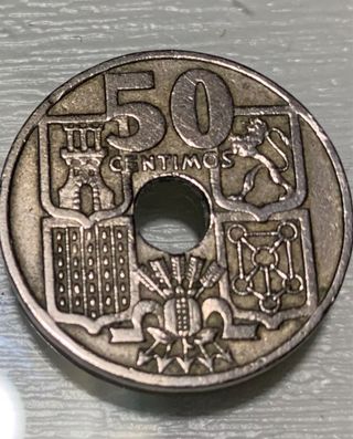 Moneda 50 Céntimos España 1949. Flechas invertidas