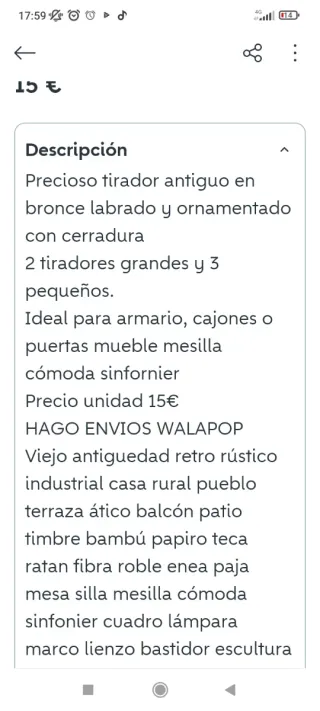 Tirador antiguo bronce latón mueble vintage