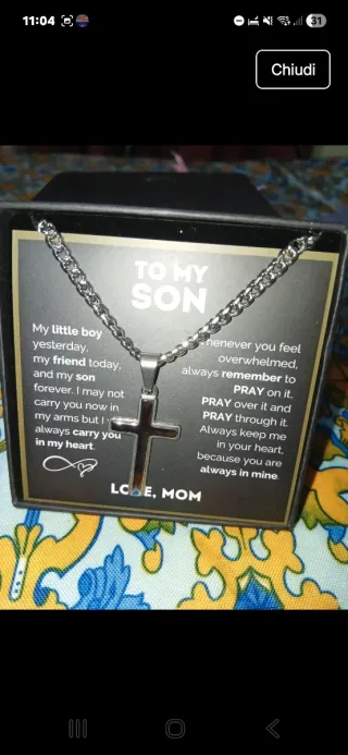 Collana con croce da uomo e dedica SON