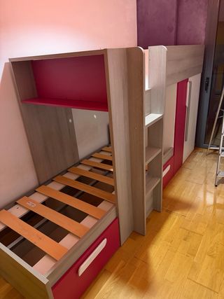 Litera tren gris y fucsia