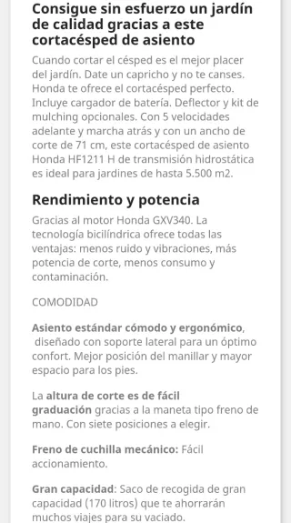 Cortacésped Honda HF 1211