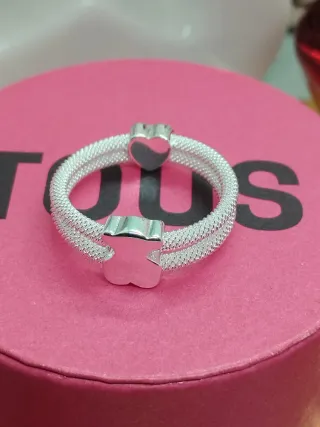 Anillo  Plata Doble Icon Mesh motivo  Oso Corazón