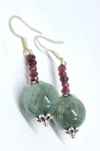 Pendientes Plata 925 Jade Verde 13mm + Gra