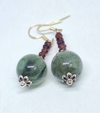 Pendientes Plata 925 Jade Verde 13mm + Gra