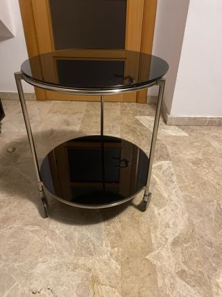 Mesa auxiliar redonda cristal y metal