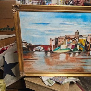 Quadro ad olio su asse, isola tiberina Roma