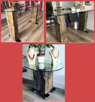 MESA DE DESPACHO DE CRISTAL S/TRAVIESAS DE MADERA