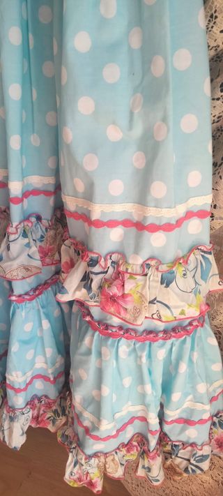 Traje Flamenca Joven Azul Lunares