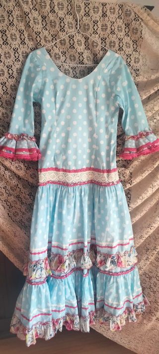 Traje Flamenca Joven Azul Lunares