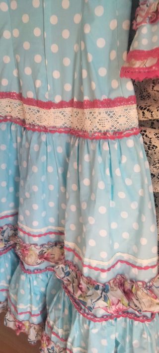 Traje Flamenca Joven Azul Lunares