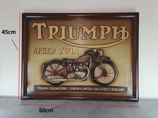Quadro vintage in legno Triumph Motorcycle 60x45