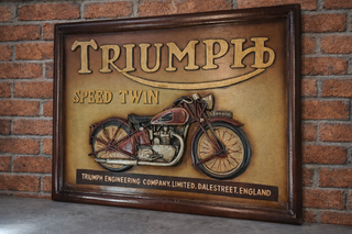 Quadro vintage in legno Triumph Motorcycle 60x45