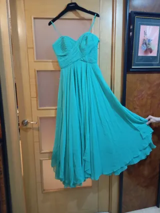 Vestido largo fiesta vuelo turquesa
