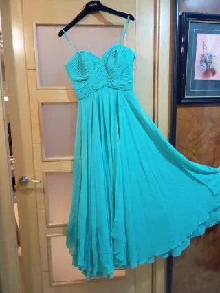 Vestido largo fiesta vuelo turquesa