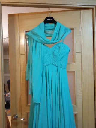 Vestido largo fiesta vuelo turquesa