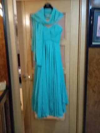 Vestido largo fiesta vuelo turquesa