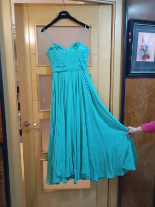 Vestido largo fiesta vuelo turquesa