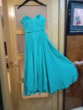 Vestido largo fiesta vuelo turquesa