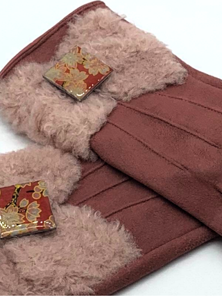 GUANTES DE PIEL ROSAS Y MARRONES FORRADOS CON PELO
