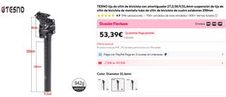 Tija Sillín Suspensión Tesno Nueva