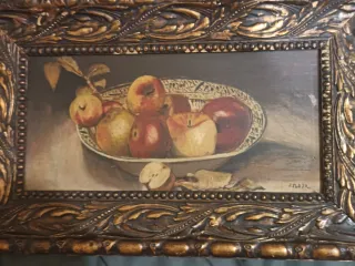 Cuadro bodegón antiguo manzanas