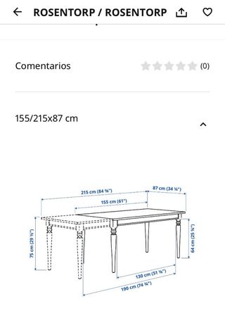 Mesa extensible IKEA 155x87 cm
