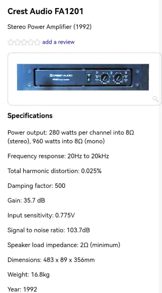 Amplificador Crest FA1201 280/8