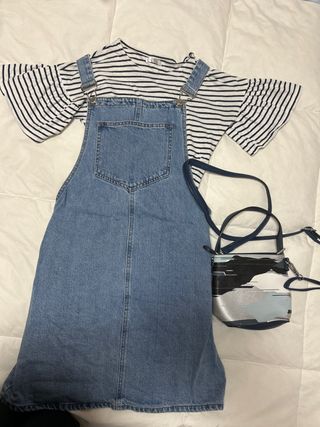 Conjunto Peto Vaquero y Camiseta Rayas