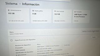 Ordenador Ryzen 7 32Gb Ram ddr4, 1tbSd, rtx 5060ti