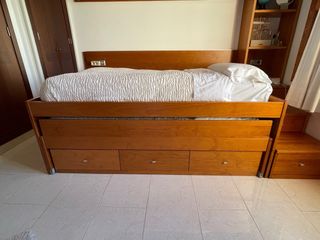 Cama nido madera maciza con cajones y colchones