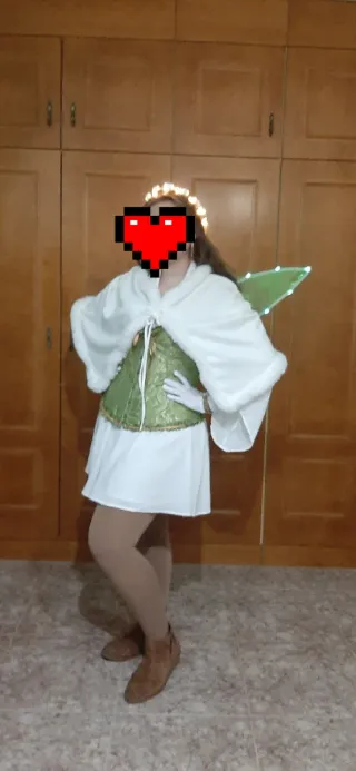 Corsé verde dorado para disfraces, capa blanca