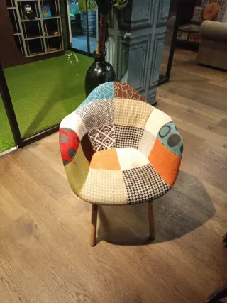 Butaca patchwork tela y madera