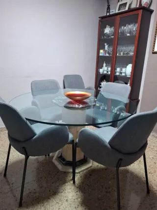 Mesa redonda cristal y pie mármol