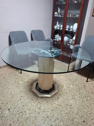 Mesa redonda cristal y pie mármol