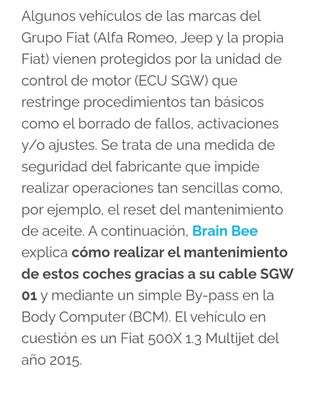 Adaptador diagnosis SGW-04 Cable FCA Jeep Fiat