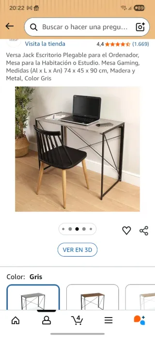 Mesa Escritorio Plegable Versa Jack 90cm