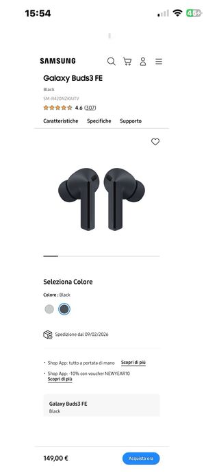 Samsung Galaxy Buds3 FE Cuffie Nere